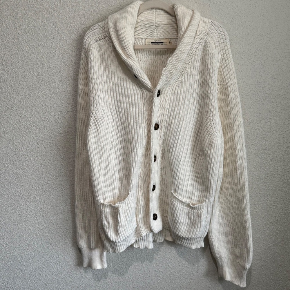 Guideboat Co‎ Mens Medium Deep River Premium Cotton Shawl Collar Cardigan Cream
